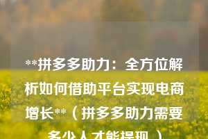 **拼多多助力:全方位解析如何借助平台实现电商增长**(拼多多助力需要多少人才能提现 ) 第1张 **拼多多助力:全方位解析如何借助平台实现电商增长**(拼多多助力需要多少人才能提现 ) 第1张