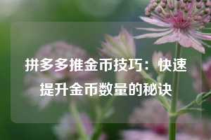 拼多多推金币技巧:快速提升金币数量的秘诀 第1张 拼多多推金币技巧:快速提升金币数量的秘诀 第1张