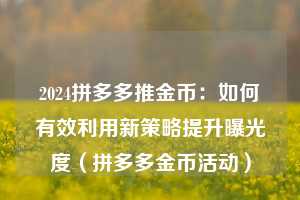 2024拼多多推金币:如何有效利用新策略提升曝光度(拼多多金币活动) 第1张 2024拼多多推金币:如何有效利用新策略提升曝光度(拼多多金币活动) 第1张