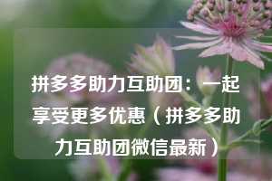 拼多多助力互助团:一起享受更多优惠(拼多多助力互助团微信最新) 第1张 拼多多助力互助团:一起享受更多优惠(拼多多助力互助团微信最新) 第1张