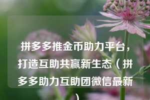 拼多多推金币助力平台,打造互助共赢新生态(拼多多助力互助团微信最新) 第1张 拼多多推金币助力平台,打造互助共赢新生态(拼多多助力互助团微信最新) 第1张