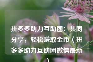 拼多多助力互助团:共同分享,轻松赚取金币(拼多多助力互助团微信最新) 第1张 拼多多助力互助团:共同分享,轻松赚取金币(拼多多助力互助团微信最新) 第1张