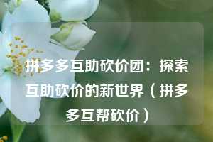 拼多多互助砍价团:探索互助砍价的新世界(拼多多互帮砍价) 第1张 拼多多互助砍价团:探索互助砍价的新世界(拼多多互帮砍价) 第1张