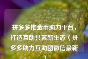 拼多多推金币助力平台,打造互助共赢新生态(拼多多助力互助团微信最新) 第1张 拼多多推金币助力平台,打造互助共赢新生态(拼多多助力互助团微信最新) 第1张