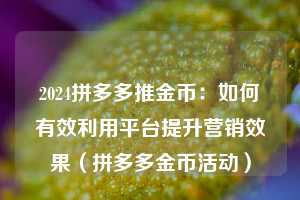 2024拼多多推金币:如何有效利用平台提升营销效果(拼多多金币活动) 第1张 2024拼多多推金币:如何有效利用平台提升营销效果(拼多多金币活动) 第1张