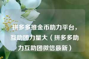 拼多多推金币助力平台,互助团力量大(拼多多助力互助团微信最新) 第1张 拼多多推金币助力平台,互助团力量大(拼多多助力互助团微信最新) 第1张