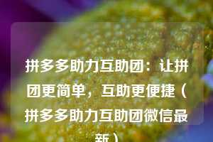 拼多多助力互助团:让拼团更简单,互助更便捷(拼多多助力互助团微信最新) 第1张 拼多多助力互助团:让拼团更简单,互助更便捷(拼多多助力互助团微信最新) 第1张