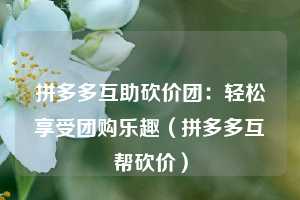 拼多多互助砍价团:轻松享受团购乐趣(拼多多互帮砍价) 第1张 拼多多互助砍价团:轻松享受团购乐趣(拼多多互帮砍价) 第1张