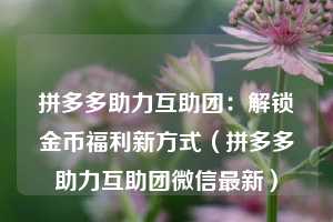 拼多多助力互助团:解锁金币福利新方式(拼多多助力互助团微信最新) 第1张 拼多多助力互助团:解锁金币福利新方式(拼多多助力互助团微信最新) 第1张