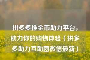 拼多多推金币助力平台,助力你的购物体验(拼多多助力互助团微信最新) 第1张 拼多多推金币助力平台,助力你的购物体验(拼多多助力互助团微信最新) 第1张