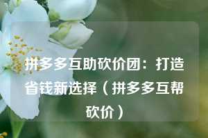拼多多互助砍价团:打造省钱新选择(拼多多互帮砍价) 第1张 拼多多互助砍价团:打造省钱新选择(拼多多互帮砍价) 第1张
