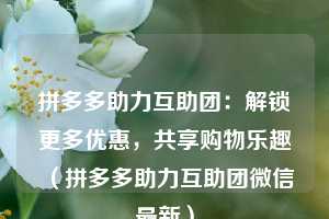 拼多多助力互助团:解锁更多优惠,共享购物乐趣(拼多多助力互助团微信最新) 第1张 拼多多助力互助团:解锁更多优惠,共享购物乐趣(拼多多助力互助团微信最新) 第1张