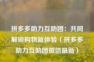 拼多多助力互助团:共同解锁购物新体验(拼多多助力互助团微信最新) 第1张 拼多多助力互助团:共同解锁购物新体验(拼多多助力互助团微信最新) 第1张