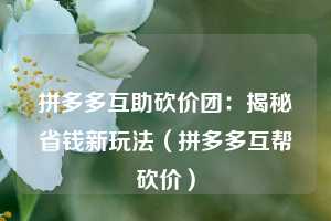 拼多多互助砍价团:揭秘省钱新玩法(拼多多互帮砍价) 第1张 拼多多互助砍价团:揭秘省钱新玩法(拼多多互帮砍价) 第1张