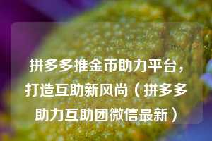 拼多多推金币助力平台,打造互助新风尚(拼多多助力互助团微信最新) 第1张 拼多多推金币助力平台,打造互助新风尚(拼多多助力互助团微信最新) 第1张