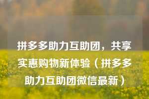 拼多多助力互助团,共享实惠购物新体验(拼多多助力互助团微信最新) 第1张 拼多多助力互助团,共享实惠购物新体验(拼多多助力互助团微信最新) 第1张