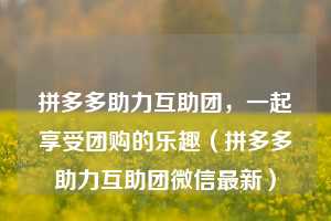拼多多助力互助团,一起享受团购的乐趣(拼多多助力互助团微信最新) 第1张 拼多多助力互助团,一起享受团购的乐趣(拼多多助力互助团微信最新) 第1张