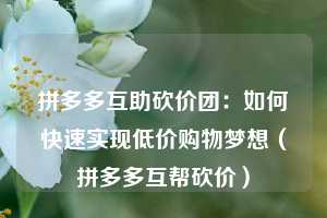拼多多互助砍价团:如何快速实现低价购物梦想(拼多多互帮砍价) 第1张 拼多多互助砍价团:如何快速实现低价购物梦想(拼多多互帮砍价) 第1张