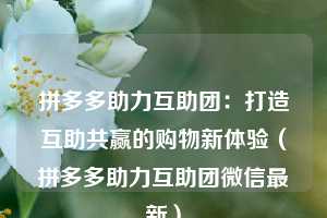 拼多多助力互助团:打造互助共赢的购物新体验(拼多多助力互助团微信最新) 第1张 拼多多助力互助团:打造互助共赢的购物新体验(拼多多助力互助团微信最新) 第1张