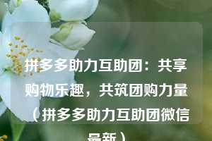 拼多多助力互助团:共享购物乐趣,共筑团购力量(拼多多助力互助团微信最新) 第1张 拼多多助力互助团:共享购物乐趣,共筑团购力量(拼多多助力互助团微信最新) 第1张