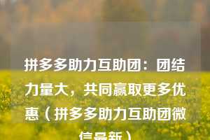 拼多多助力互助团:团结力量大,共同赢取更多优惠(拼多多助力互助团微信最新) 第1张 拼多多助力互助团:团结力量大,共同赢取更多优惠(拼多多助力互助团微信最新) 第1张