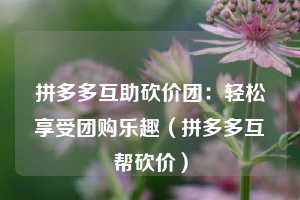 拼多多互助砍价团:轻松享受团购乐趣(拼多多互帮砍价) 第1张 拼多多互助砍价团:轻松享受团购乐趣(拼多多互帮砍价) 第1张