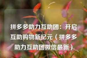拼多多助力互助团:开启互助购物新纪元(拼多多助力互助团微信最新) 第1张 拼多多助力互助团:开启互助购物新纪元(拼多多助力互助团微信最新) 第1张
