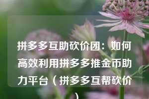 拼多多互助砍价团:如何高效利用拼多多推金币助力平台(拼多多互帮砍价) 第1张 拼多多互助砍价团:如何高效利用拼多多推金币助力平台(拼多多互帮砍价) 第1张
