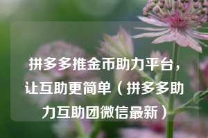 拼多多推金币助力平台,让互助更简单(拼多多助力互助团微信最新) 第1张 拼多多推金币助力平台,让互助更简单(拼多多助力互助团微信最新) 第1张