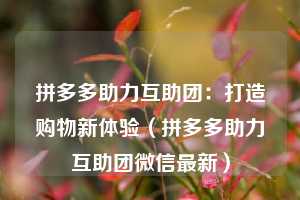 拼多多助力互助团:打造购物新体验(拼多多助力互助团微信最新) 第1张 拼多多助力互助团:打造购物新体验(拼多多助力互助团微信最新) 第1张