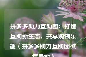 拼多多助力互助团:打造互助新生态,共享购物乐趣(拼多多助力互助团微信最新) 第1张 拼多多助力互助团:打造互助新生态,共享购物乐趣(拼多多助力互助团微信最新) 第1张