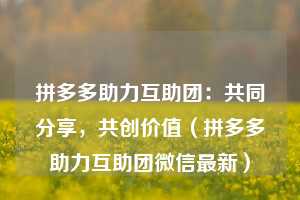 拼多多助力互助团:共同分享,共创价值(拼多多助力互助团微信最新) 第1张 拼多多助力互助团:共同分享,共创价值(拼多多助力互助团微信最新) 第1张