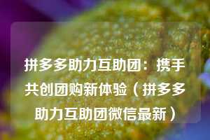 拼多多助力互助团:携手共创团购新体验(拼多多助力互助团微信最新) 第1张 拼多多助力互助团:携手共创团购新体验(拼多多助力互助团微信最新) 第1张