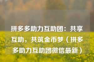 拼多多助力互助团:共享互助,共筑金币梦(拼多多助力互助团微信最新) 第1张 拼多多助力互助团:共享互助,共筑金币梦(拼多多助力互助团微信最新) 第1张