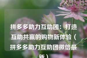 拼多多助力互助团:打造互助共赢的购物新体验(拼多多助力互助团微信最新) 第1张 拼多多助力互助团:打造互助共赢的购物新体验(拼多多助力互助团微信最新) 第1张