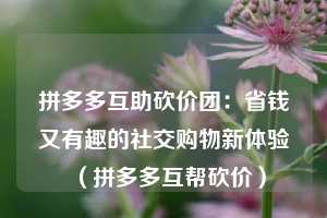 拼多多互助砍价团:省钱又有趣的社交购物新体验(拼多多互帮砍价) 第1张 拼多多互助砍价团:省钱又有趣的社交购物新体验(拼多多互帮砍价) 第1张
