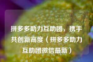 拼多多助力互助团，携手共创新高度（拼多多助力互助团微信最新）  第1张