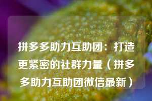 拼多多助力互助团:打造更紧密的社群力量(拼多多助力互助团微信最新) 第1张 拼多多助力互助团:打造更紧密的社群力量(拼多多助力互助团微信最新) 第1张