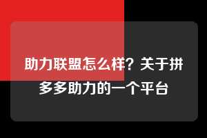 助力联盟怎么样？关于拼多多助力的一个平台  拼多多助力 拼多多助力平台网站 拼多多刷助力平台网站 拼多多助力平台网站在线刷 拼多多助力平台 第1张